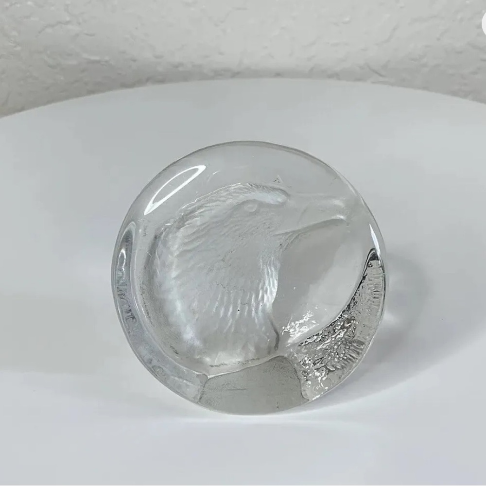 Zajecar Carved Crystal Eagle Paper Weight Made In Yugoslavia.